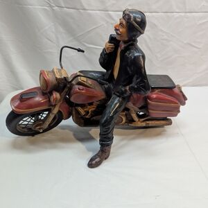 Vintage Motorcycle Rider Sculpture in Red and Black